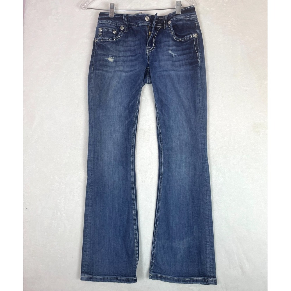 Miss Me Jeans Womens 27 Blue Signature Boot‎ Cut Embellished Cowboy Distressed